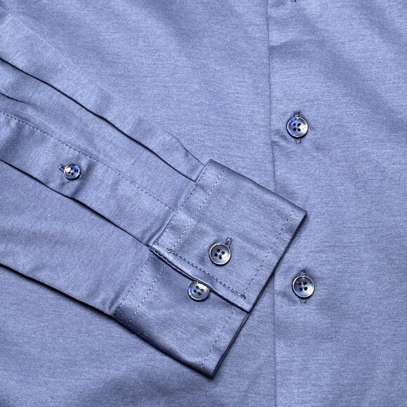 Icon Amsterdam Men’s The Luxe Button-Up Shirt Size M Navy Blue — Slim Fit - Picture 2 of 8